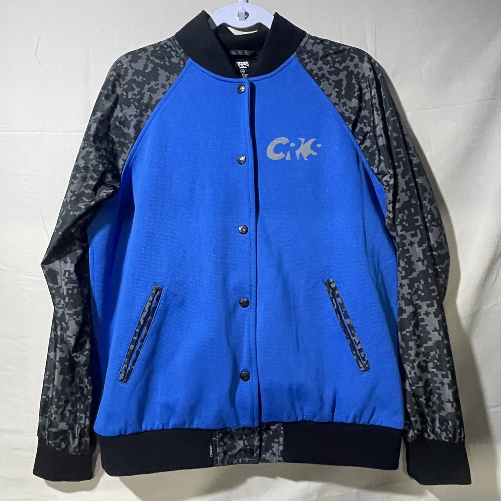 Crooks & Castles Varsity Jacket Blue w/ Camo Sleeves Mens Medium Streetwear